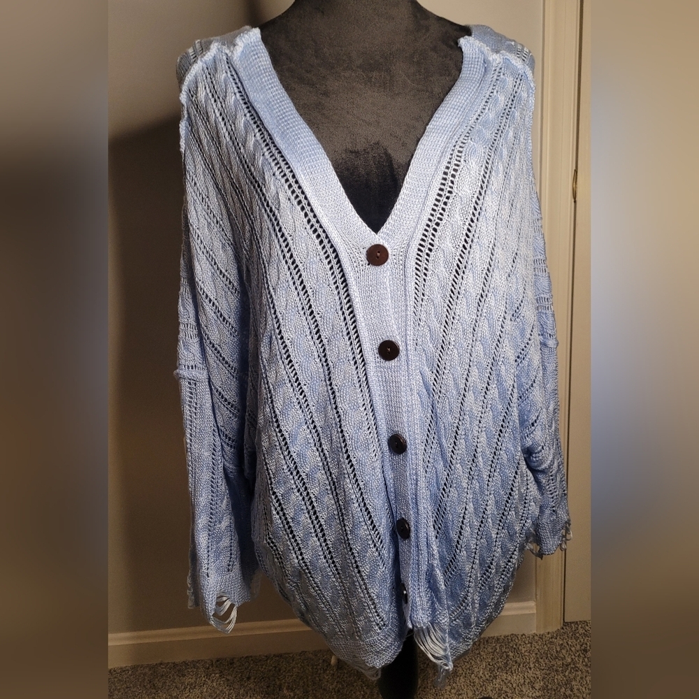 POL Blue Knit Women's Cardigan Size S (OVERSIZED) NWOT